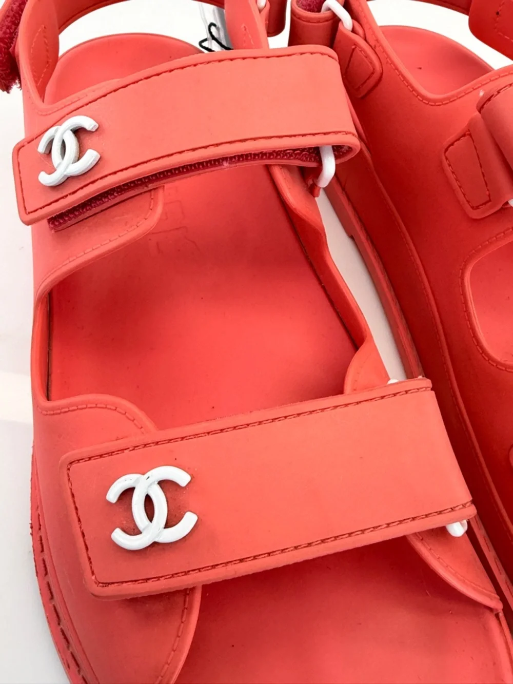 CHANEL Chanel Red Rubber CC Dad Sandals Size 39